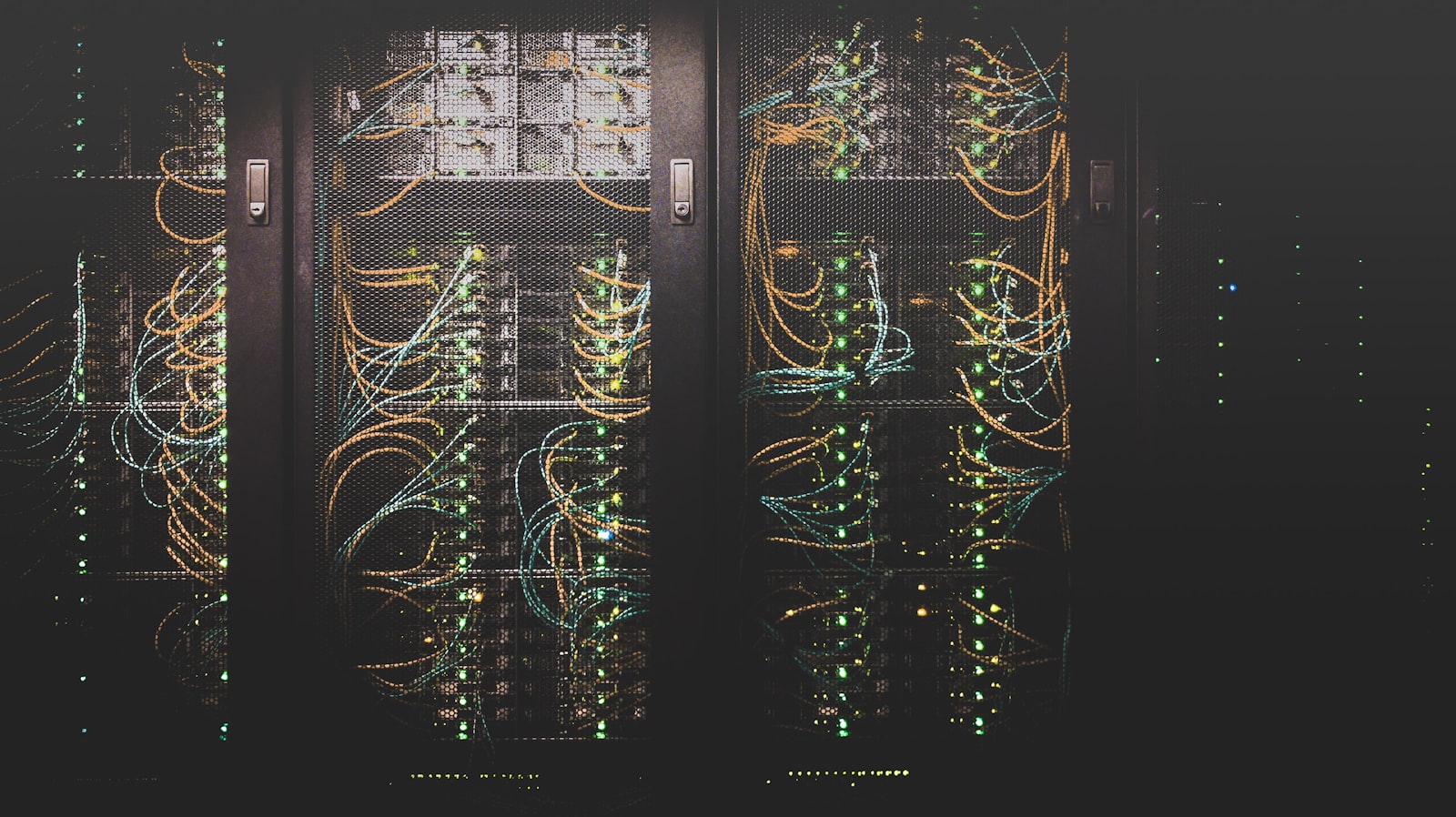 Server racks with fiber cabling in a data center